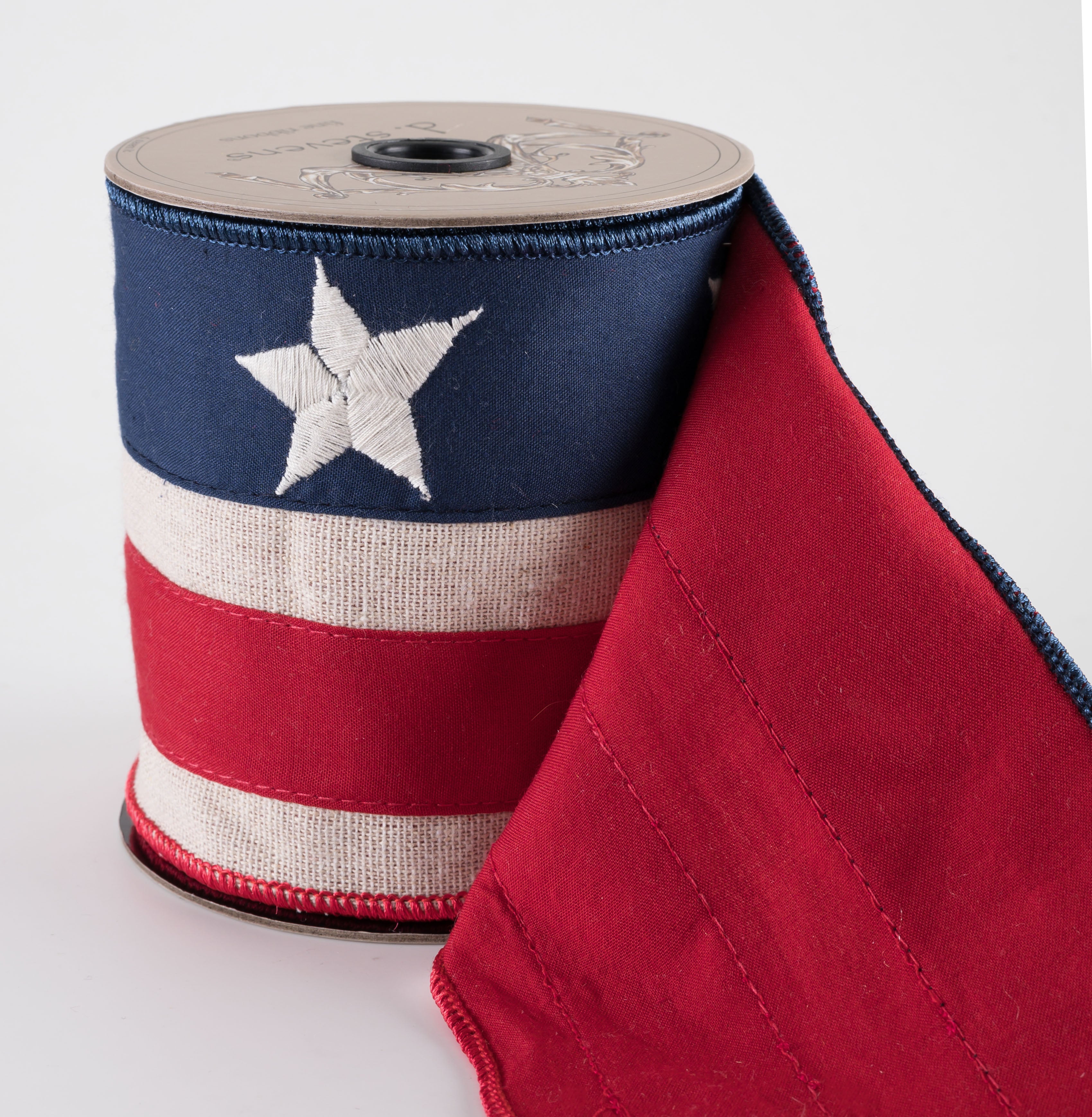 [D Stevens] 4" Canvas Embroidery Stars & Stripes Ribbon (5 Yards)