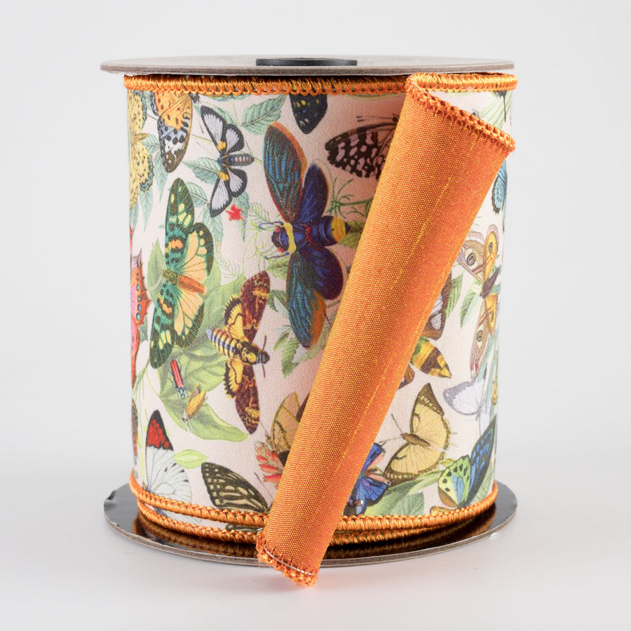 [D Stevens] 4" Poplin Spring Butterflies Ribbon: Orange Dupioni (5 Yards)