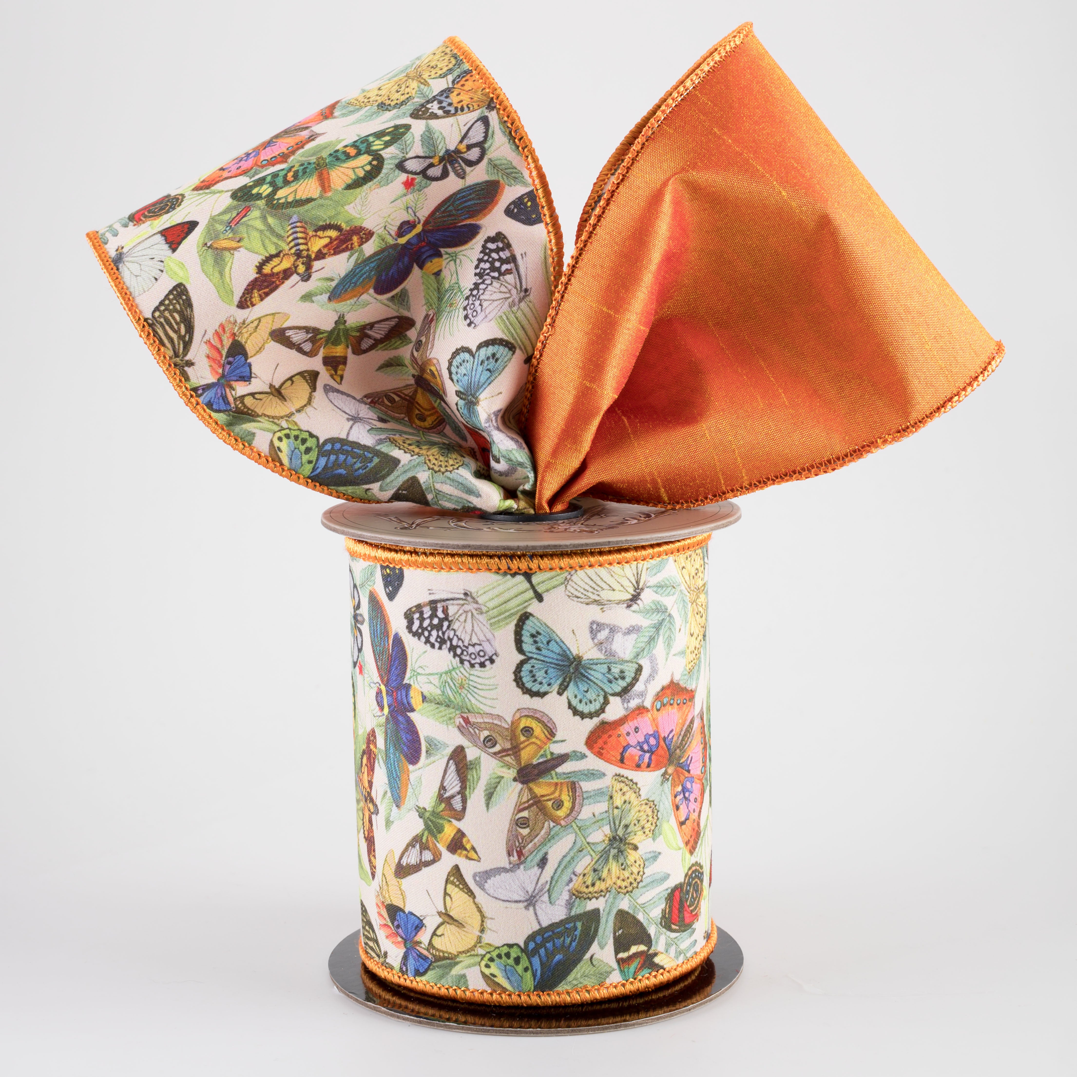 [D Stevens] 4" Poplin Spring Butterflies Ribbon: Orange Dupioni (5 Yards)