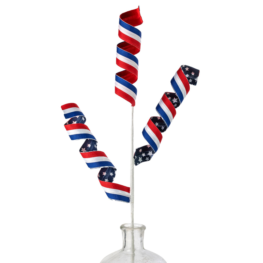28" Stars & Stripes Patriotic Frizzy Curly Spray
