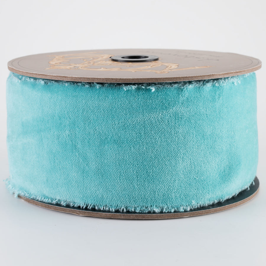 [D Stevens] 2.5" Torn Edge Unwired Velvet Ribbon: Ocean Blue (10 Yards)