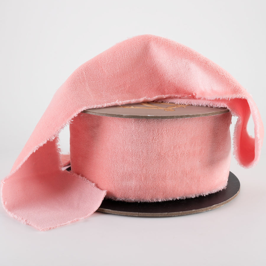 [D Stevens] 2.5" Torn Edge Unwired Velvet Ribbon: Petal Pink (10 Yards)