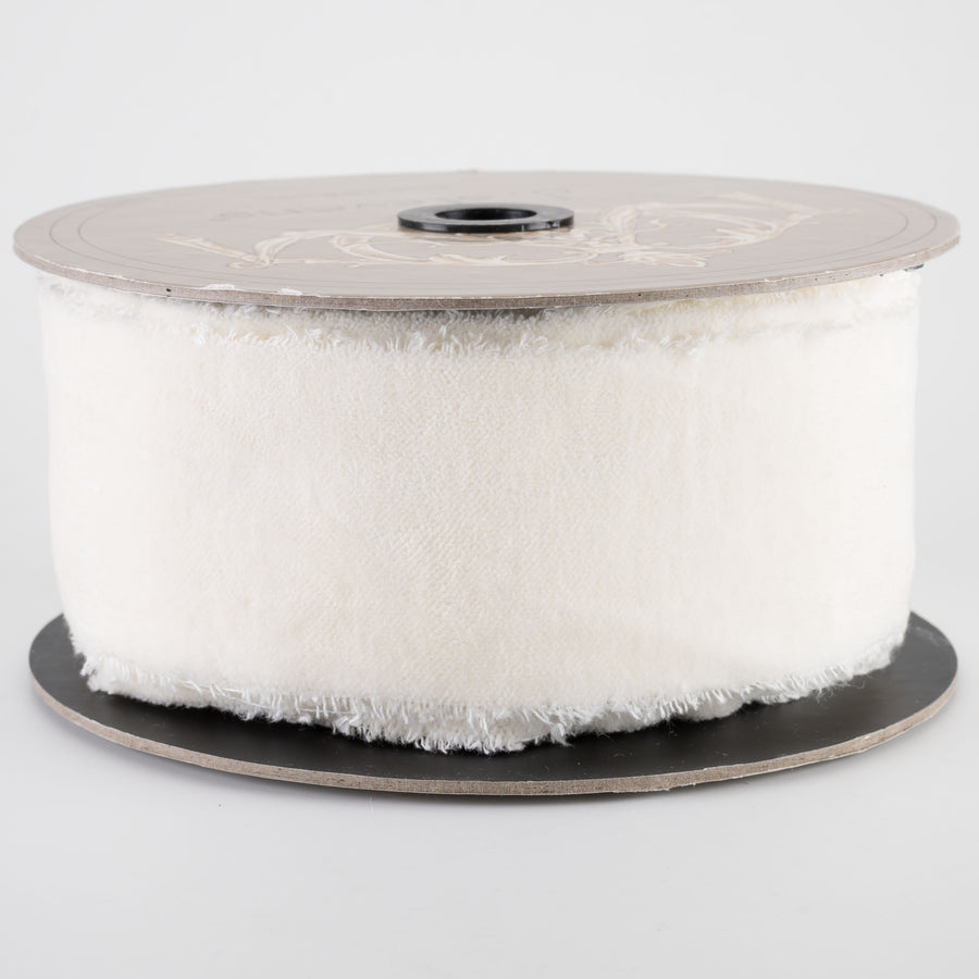 [D Stevens] 2.5" Torn Edge Unwired Velvet Ribbon: White (10 Yards)