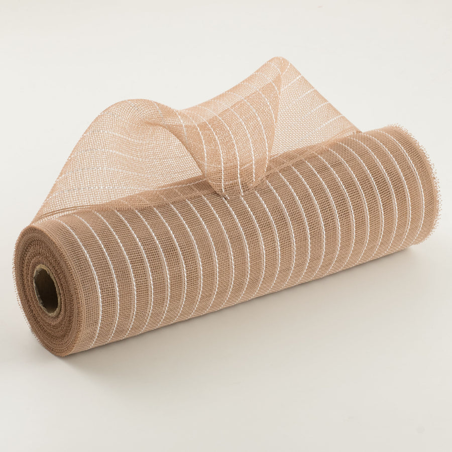 10" Stripe Fine Weave Deco Mesh: Natural & White