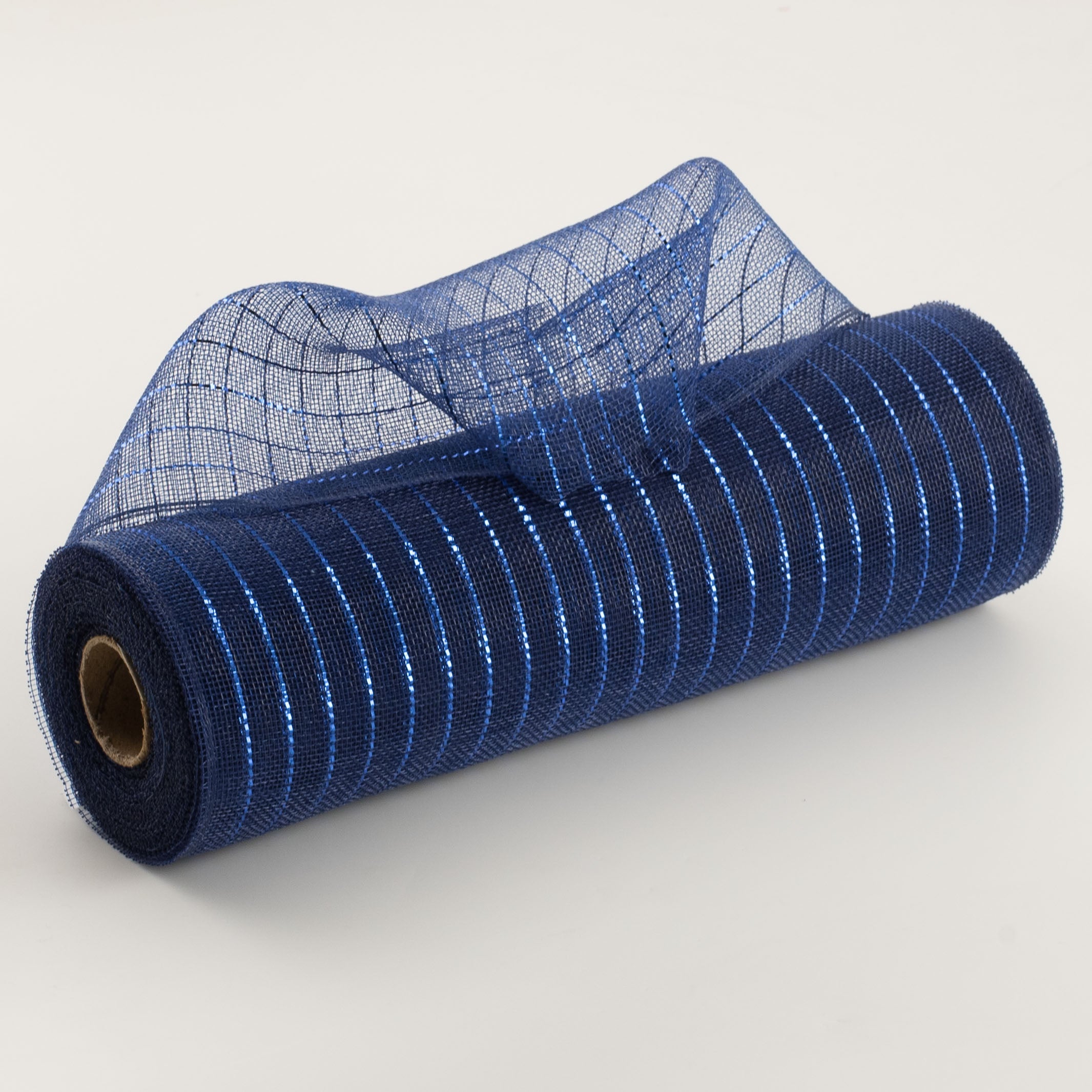 10" Metallic Fine Weave Deco Mesh: Navy & Royal Blue