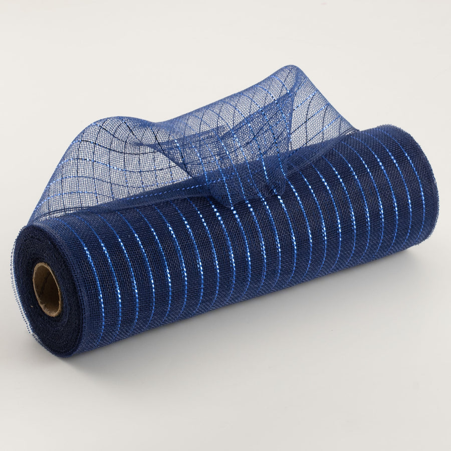 10" Metallic Fine Weave Deco Mesh: Navy & Royal Blue