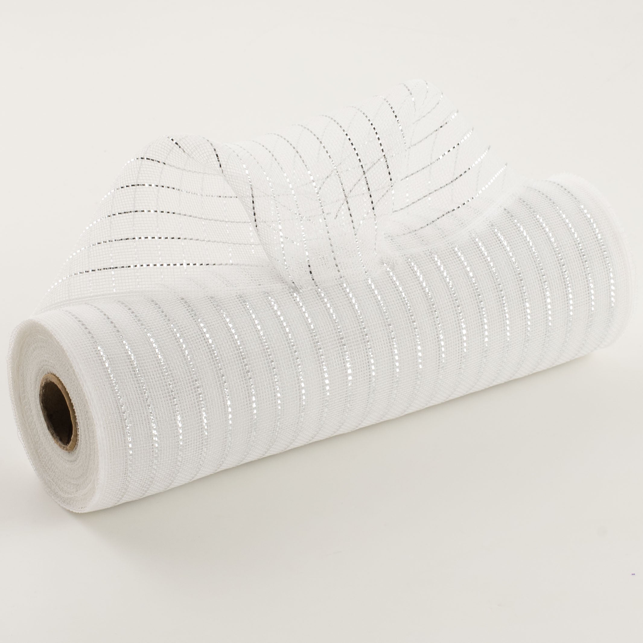 10" Metallic Fine Weave Deco Mesh: White & Silver