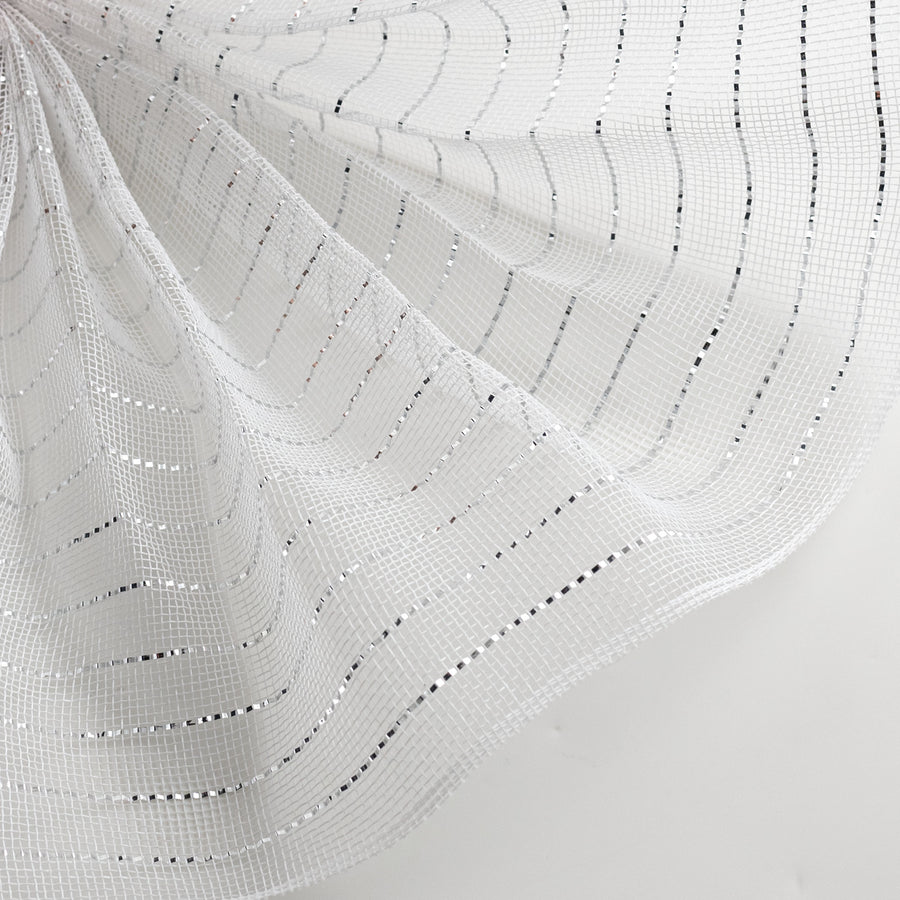 10" Metallic Fine Weave Deco Mesh: White & Silver