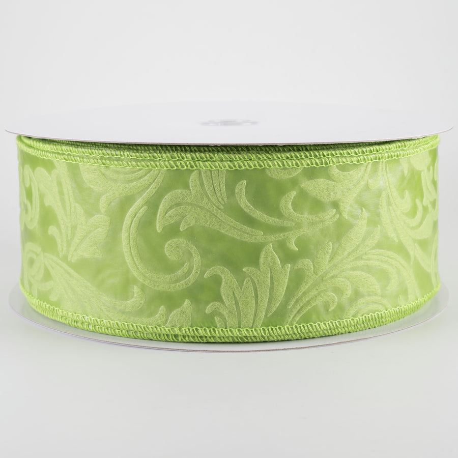2.5" Embossed Leaf Filagree Breeze Ribbon: Fern Green (50 Yards)