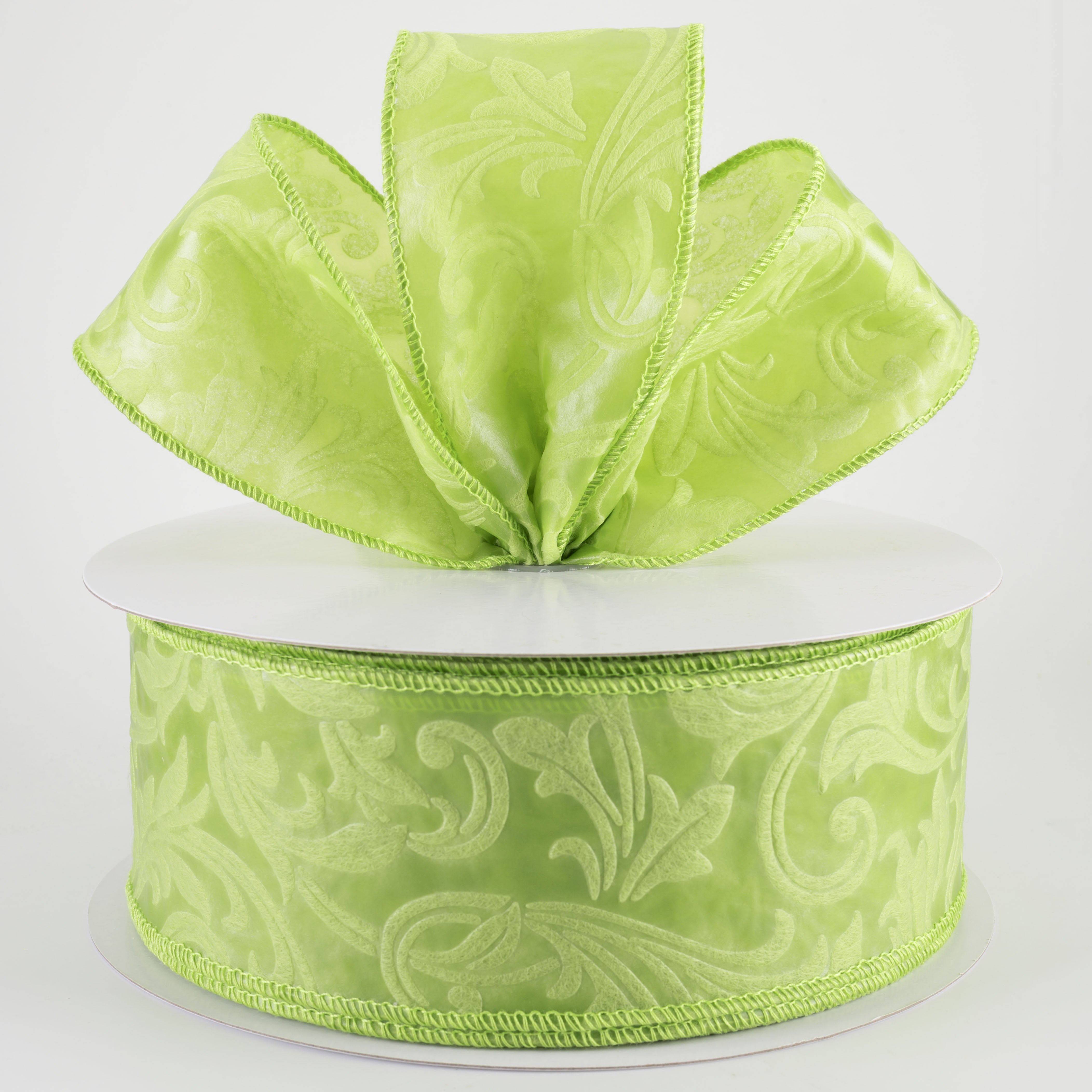 2.5" Embossed Leaf Filagree Breeze Ribbon: Fern Green (50 Yards)