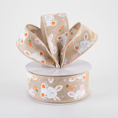 1.5" Playful Bunnies Ribbon: Natural (10 Yards)