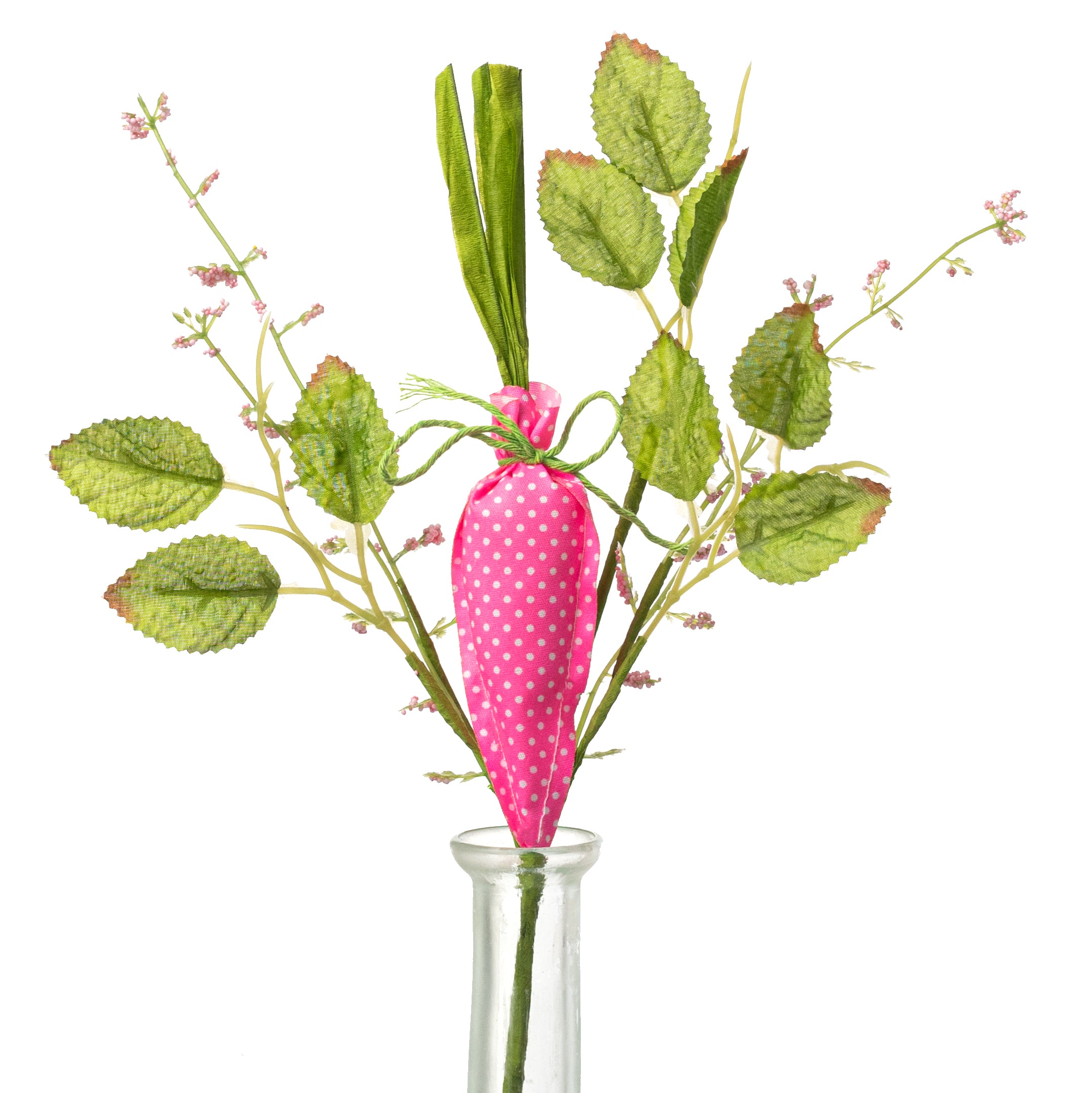 11" Polka Dot Carrot & Leaves Pick: Pink