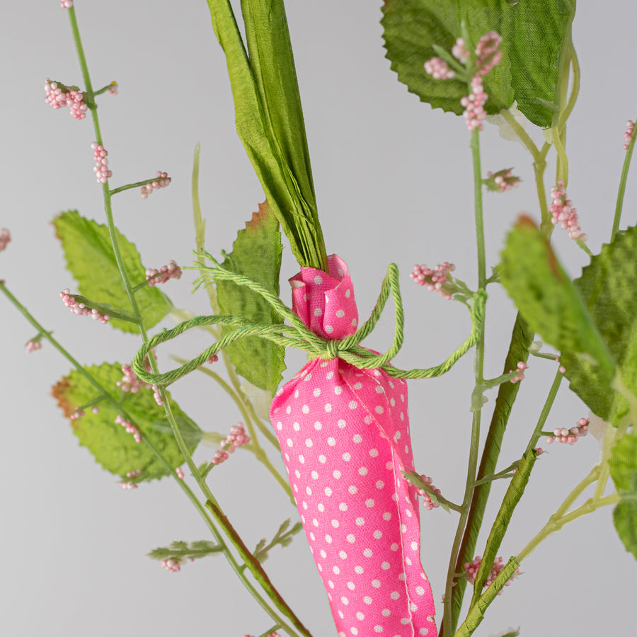 11" Polka Dot Carrot & Leaves Pick: Pink