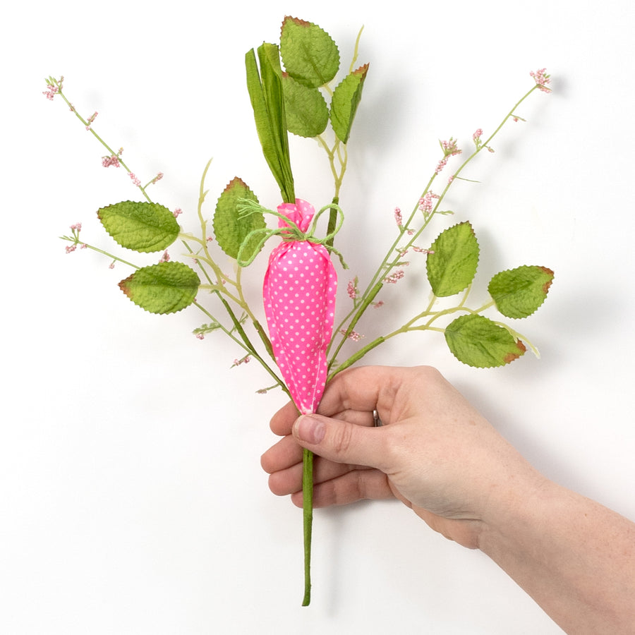 11" Polka Dot Carrot & Leaves Pick: Pink