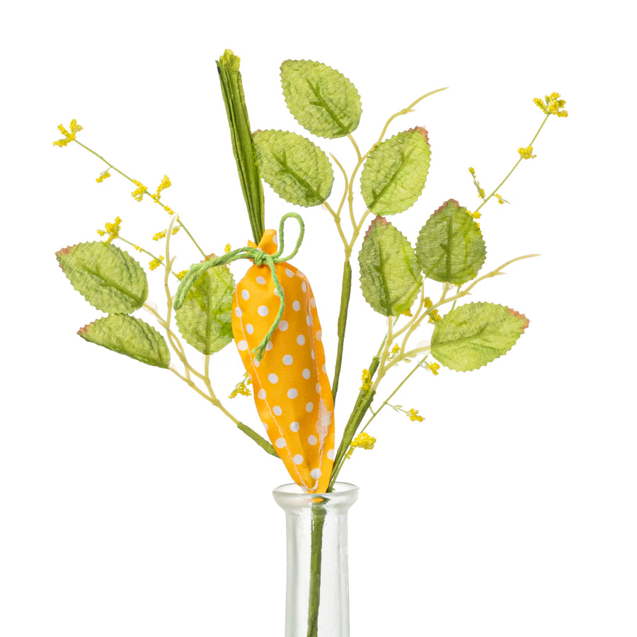 11" Polka Dot Carrot & Leaves Pick: Orange Yellow