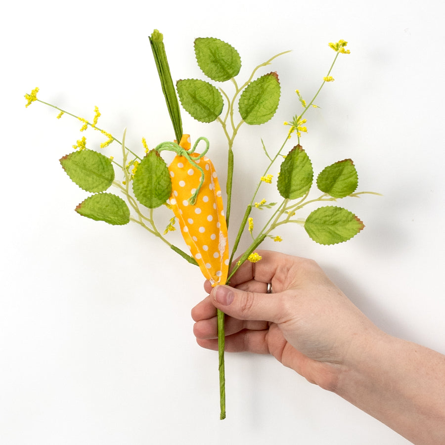 11" Polka Dot Carrot & Leaves Pick: Orange Yellow