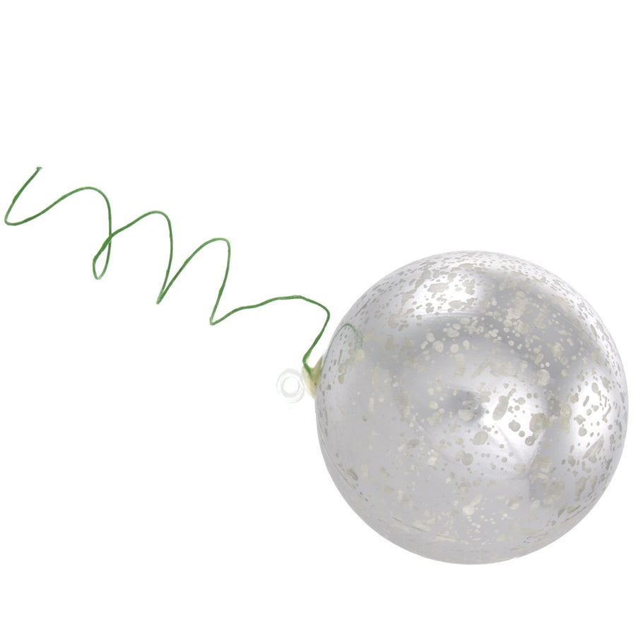 70MM Antique Look Ball Ornament On Wire: Mercury Silver (12)