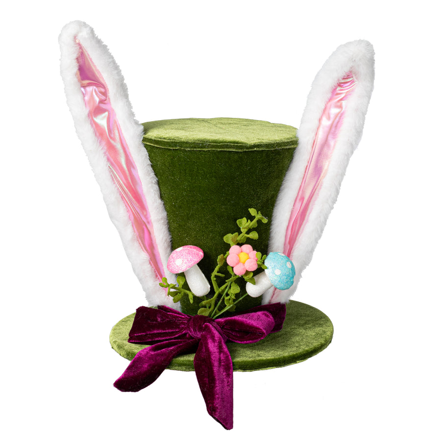 12" Velvet Bunny Top Hat Decor: Moss Green