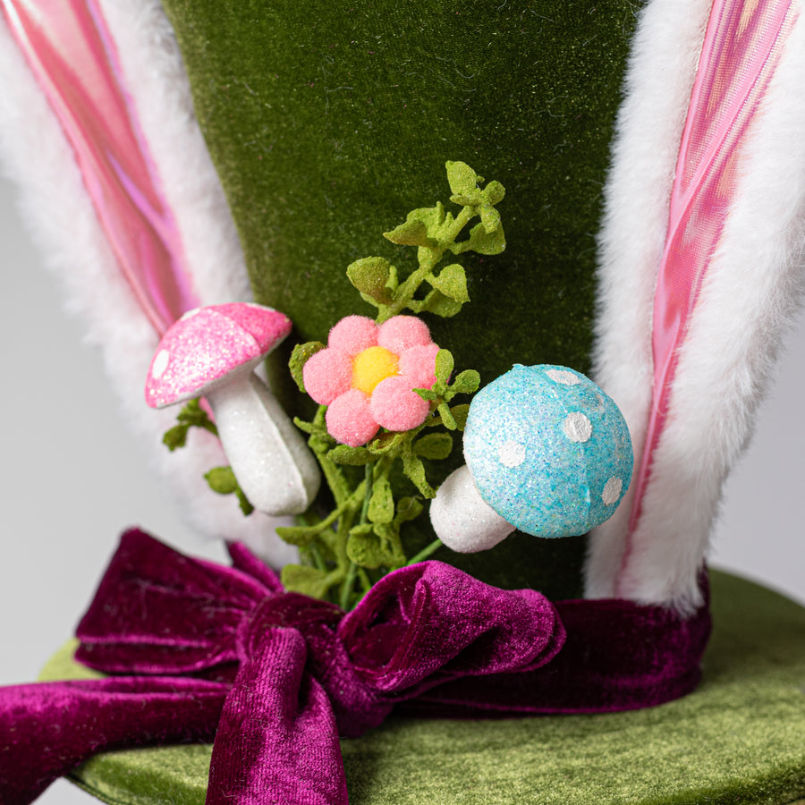 12" Velvet Bunny Top Hat Decor: Moss Green
