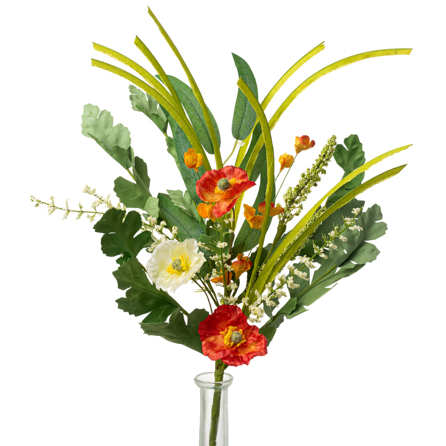 16" Poppy Flower Garden Spray: Orange & Cream