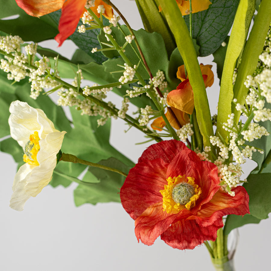 16" Poppy Flower Garden Spray: Orange & Cream