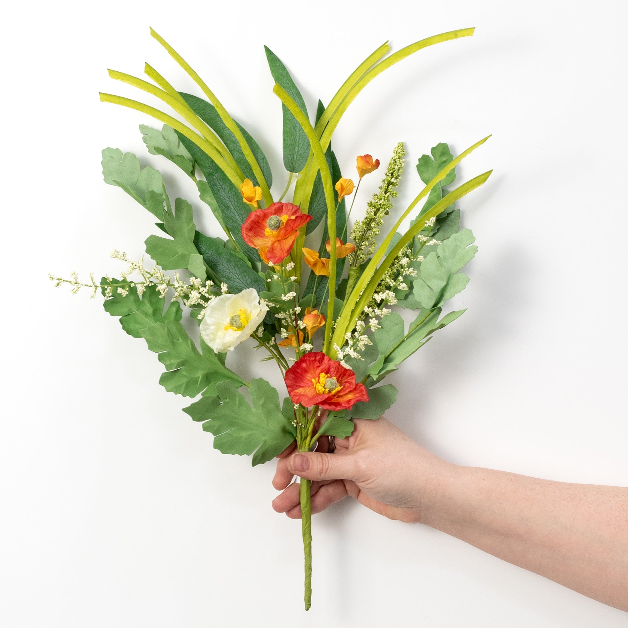 16" Poppy Flower Garden Spray: Orange & Cream