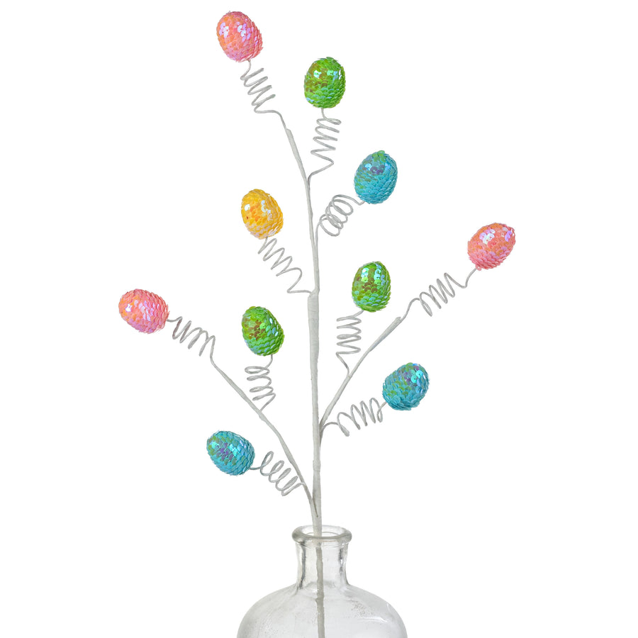 27" Sequin Easter Eggs Spray: Pastel Multicolor