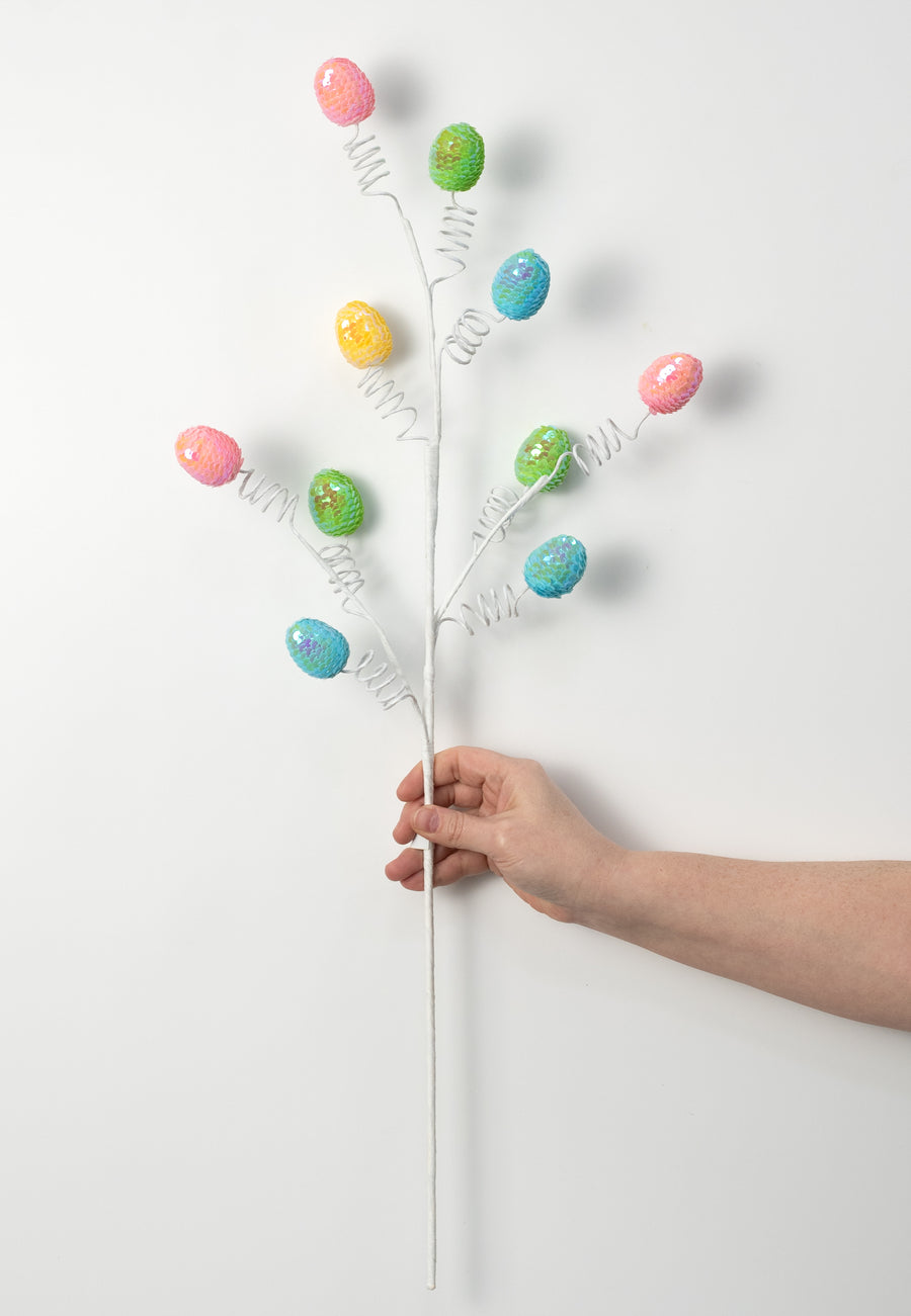 27" Sequin Easter Eggs Spray: Pastel Multicolor