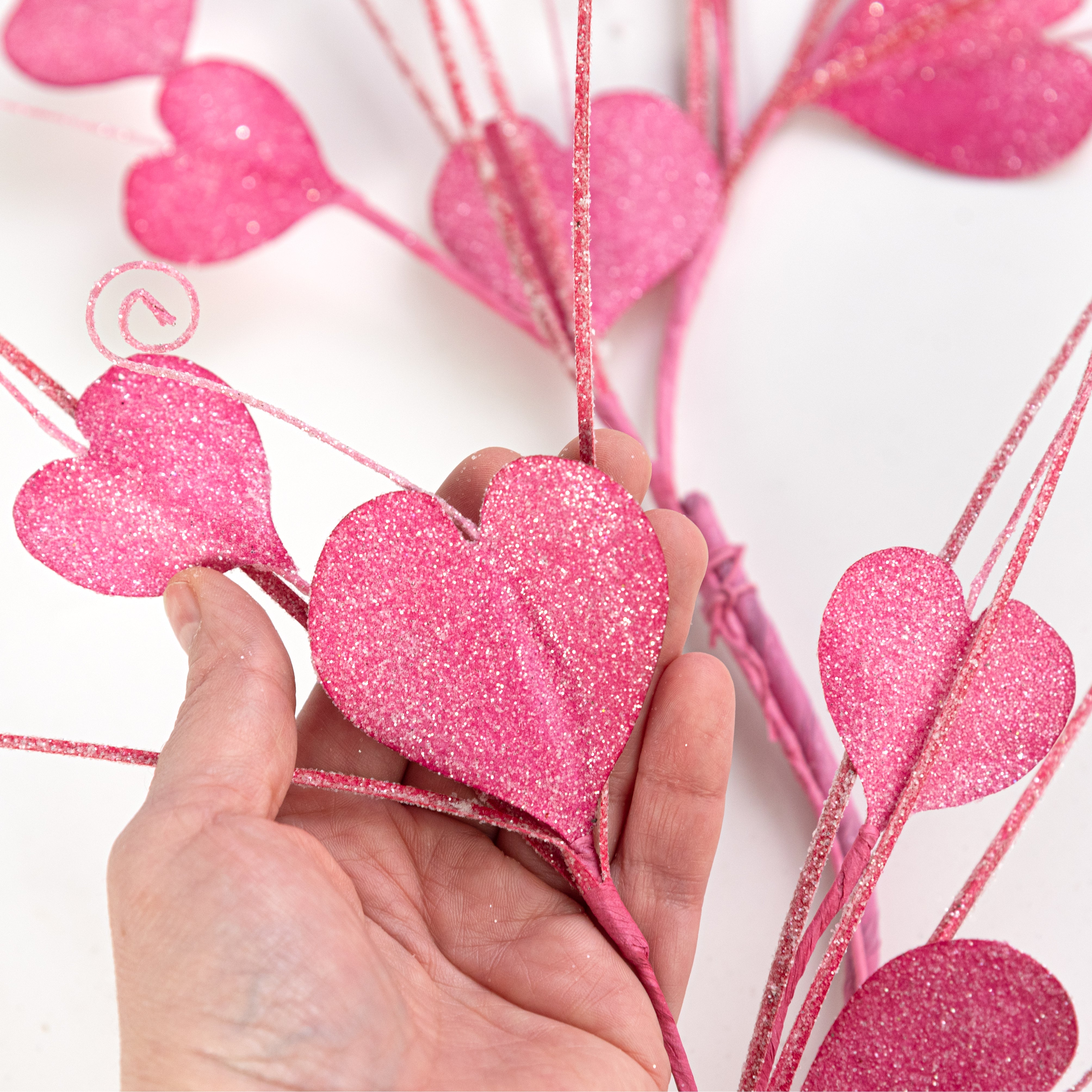 4' Glittered Hearts Spiral Garland: Pink