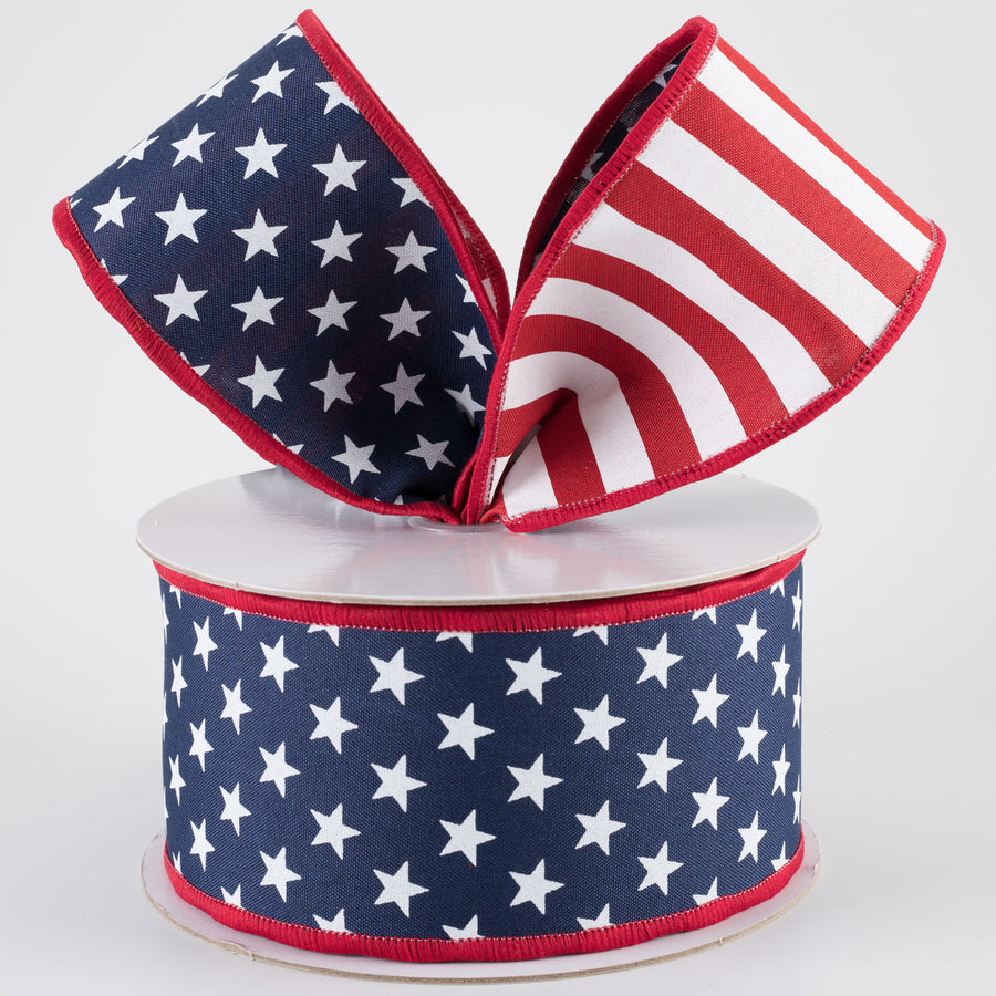 2.5" Double Sided Fused Stars & Stripes Ribbon: Navy (10 Yards)
