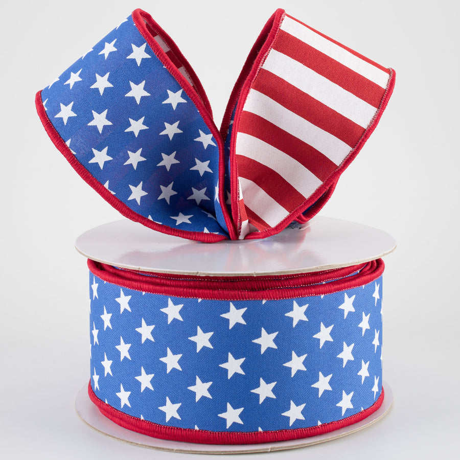 2.5" Double Sided Fused Stars & Stripes Ribbon: Royal (10 Yards)
