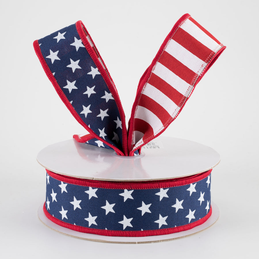 1.5" Double Sided Fused Stars & Stripes Ribbon: Navy (10 Yards)