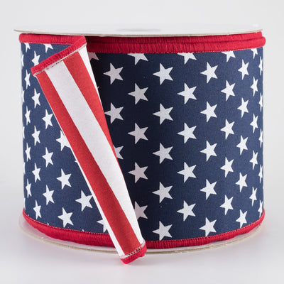 4" Double Sided Fused Stars & Stripes Ribbon: Navy (10 Yards)