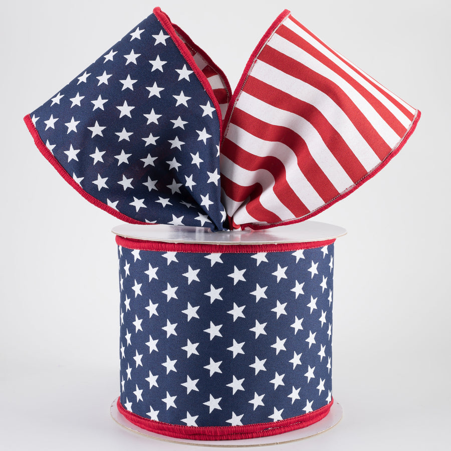4" Double Sided Fused Stars & Stripes Ribbon: Navy (10 Yards)