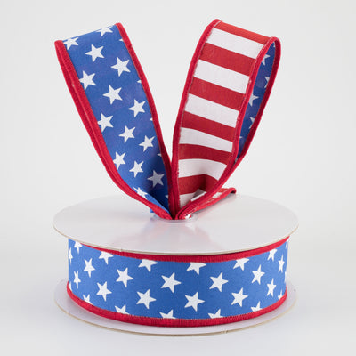 1.5" Double Sided Fused Stars & Stripes Ribbon: Royal (10 Yards)