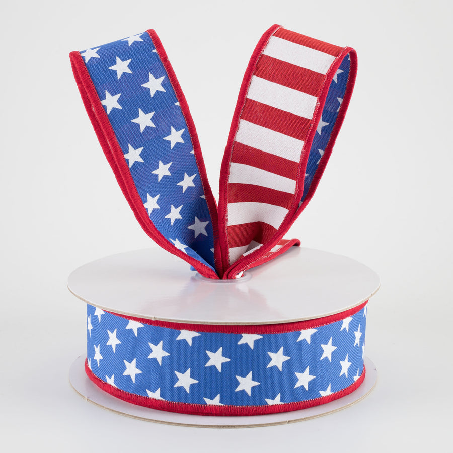 1.5" Double Sided Fused Stars & Stripes Ribbon: Royal (10 Yards)