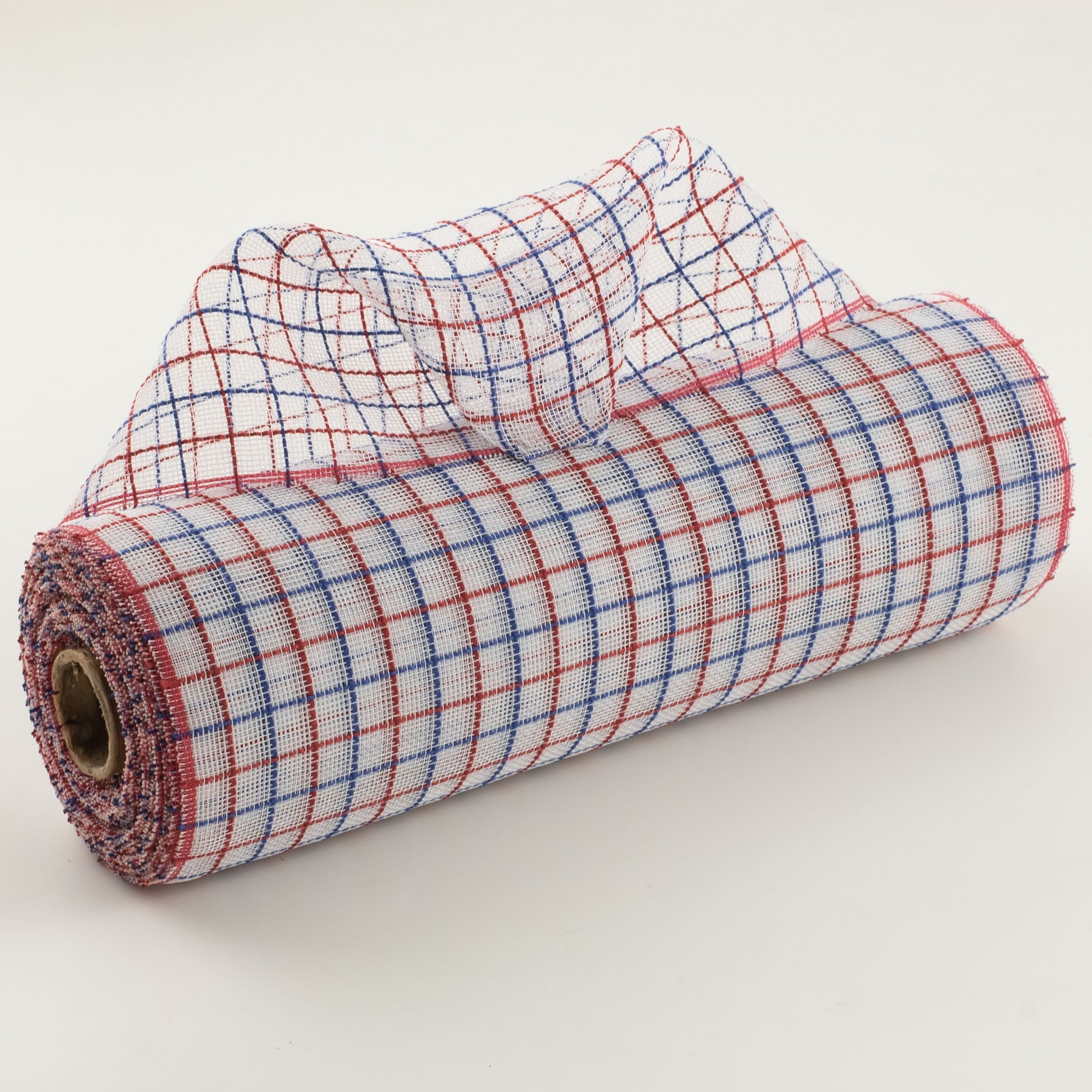 10" Fabric Fine Weave Check Mesh: White with Red & Blue