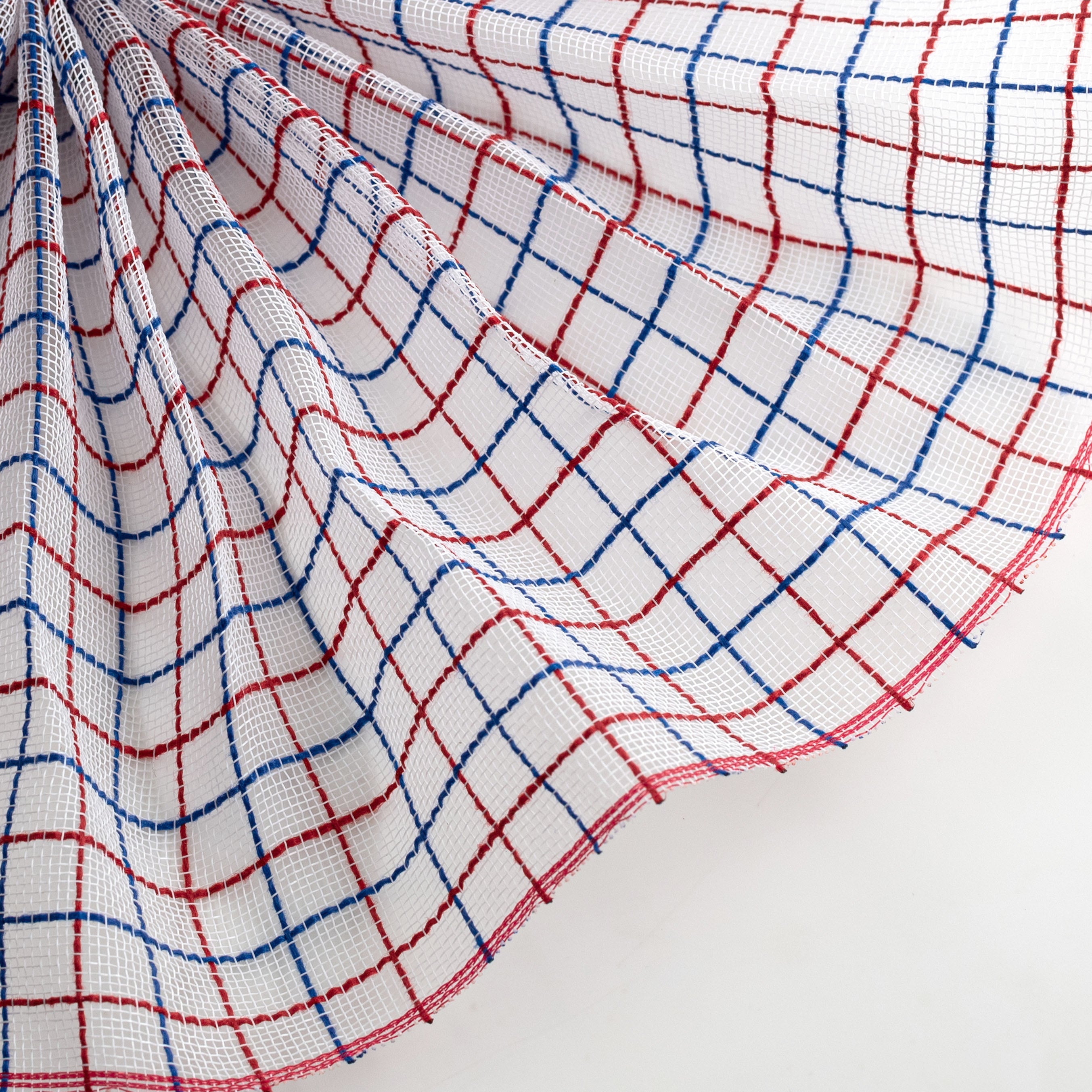10" Fabric Fine Weave Check Mesh: White with Red & Blue