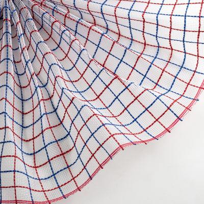 10" Fabric Fine Weave Check Mesh: White with Red & Blue