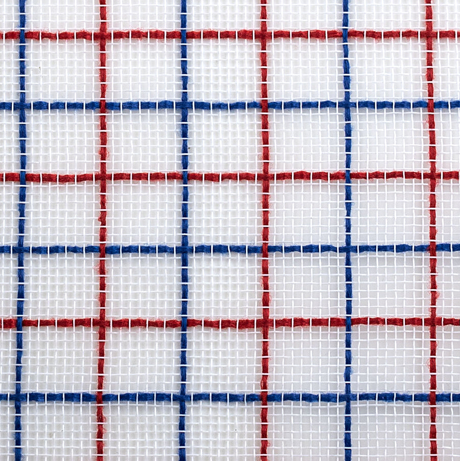 10" Fabric Fine Weave Check Mesh: White with Red & Blue
