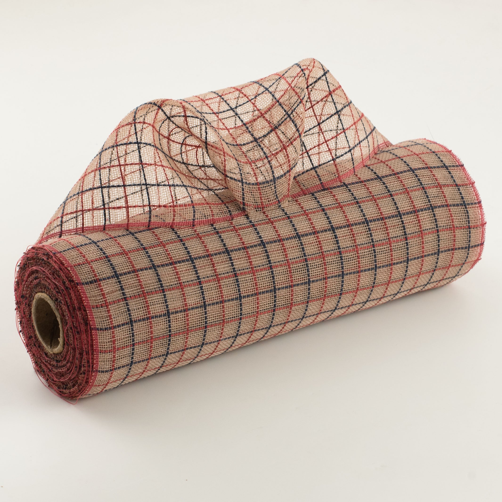 10" Fabric Fine Weave Check Mesh: Natural with Red & Navy