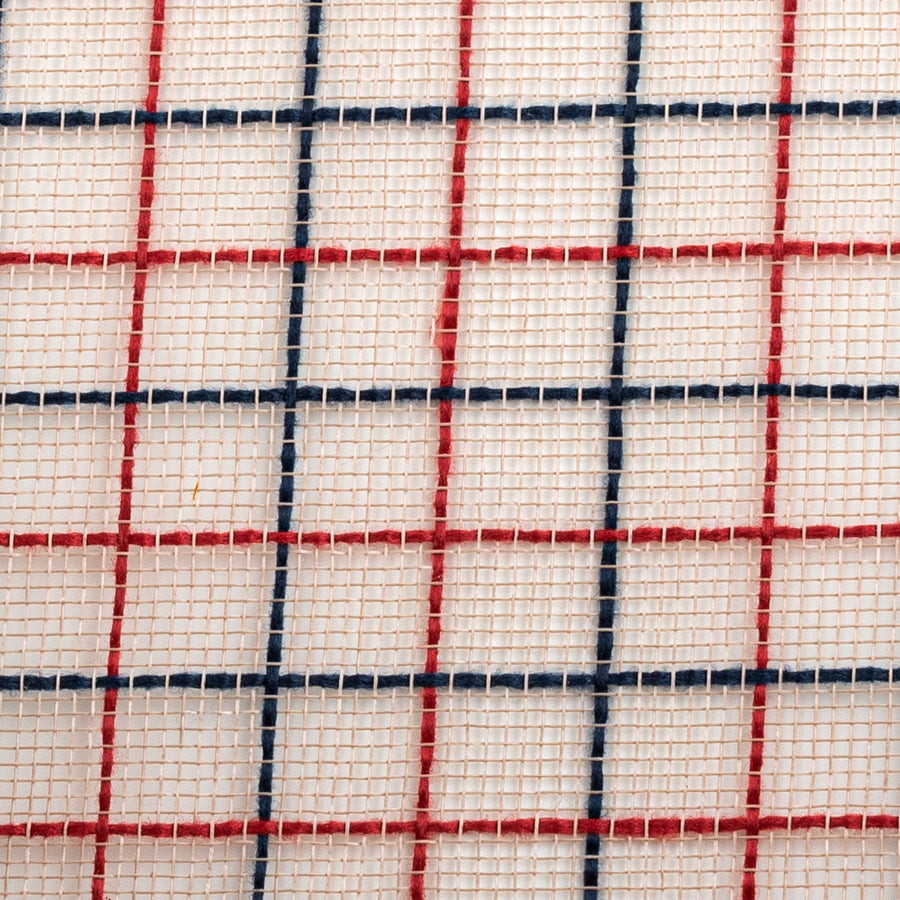 10" Fabric Fine Weave Check Mesh: Natural with Red & Navy