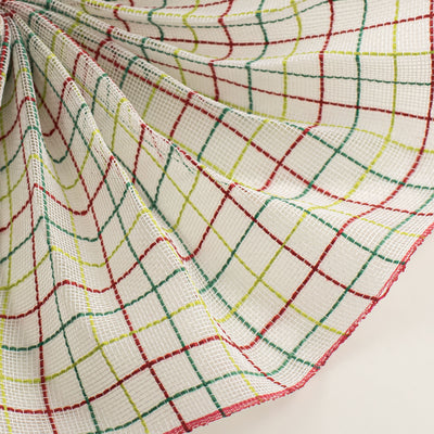 10" Fabric Fine Weave Check Mesh: White with Red, Emerald & Lime
