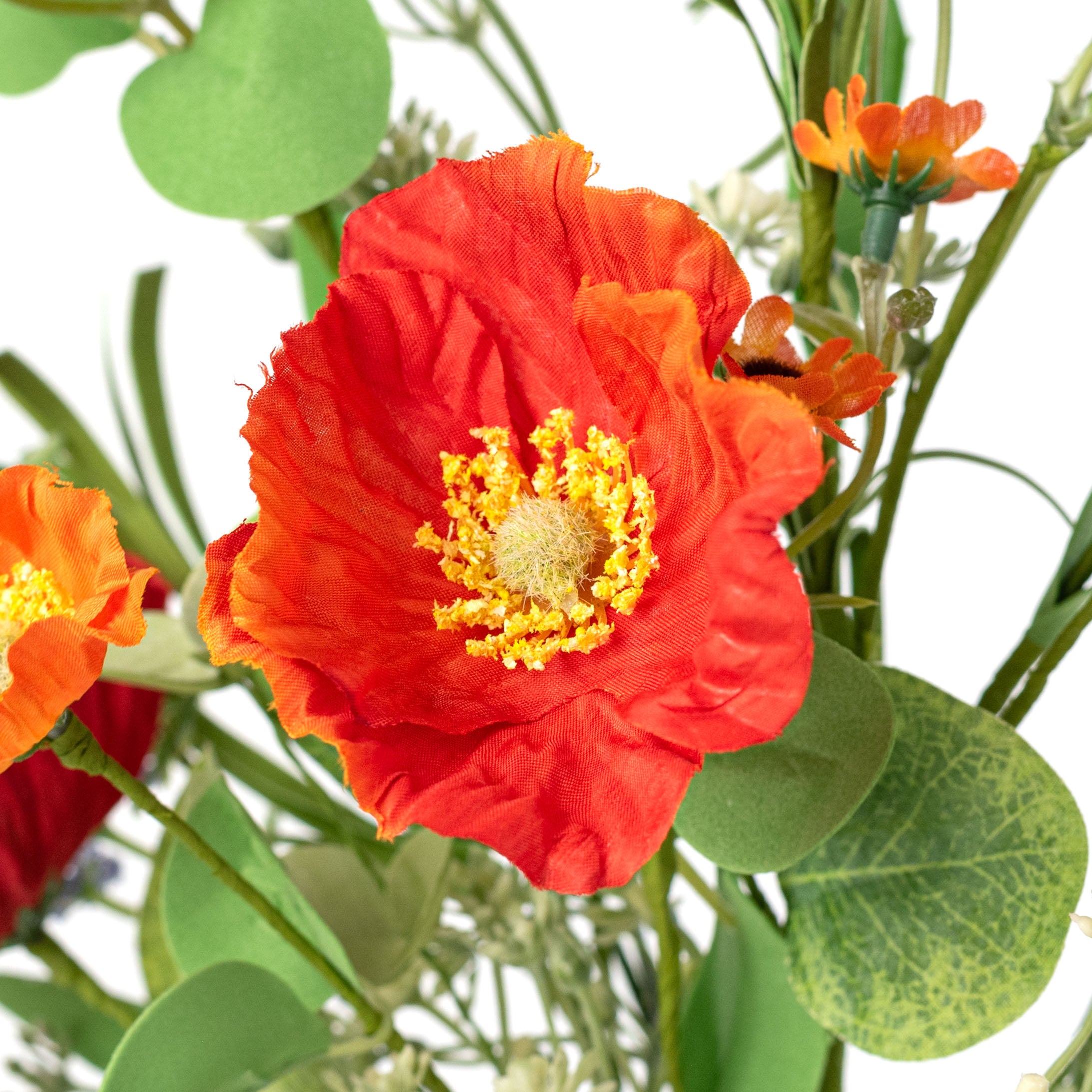 24" Mixed Fabric Poppy Spray: Multicolor