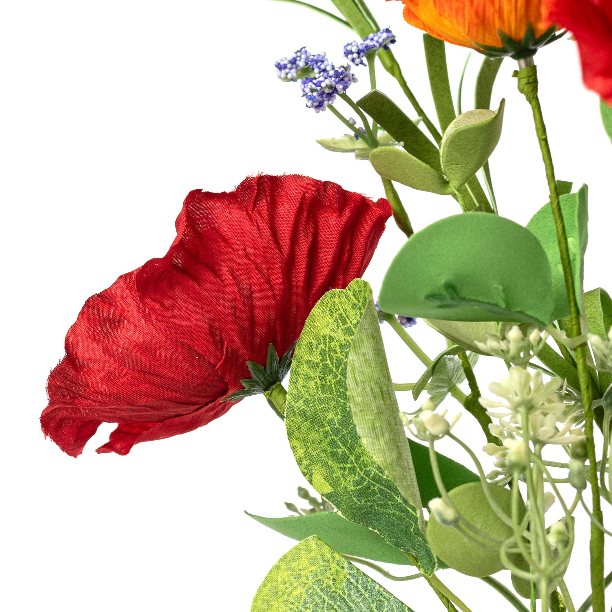 24" Mixed Fabric Poppy Spray: Multicolor