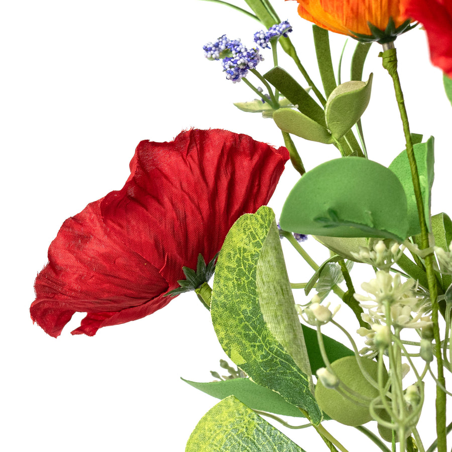 24" Mixed Fabric Poppy Spray: Multicolor