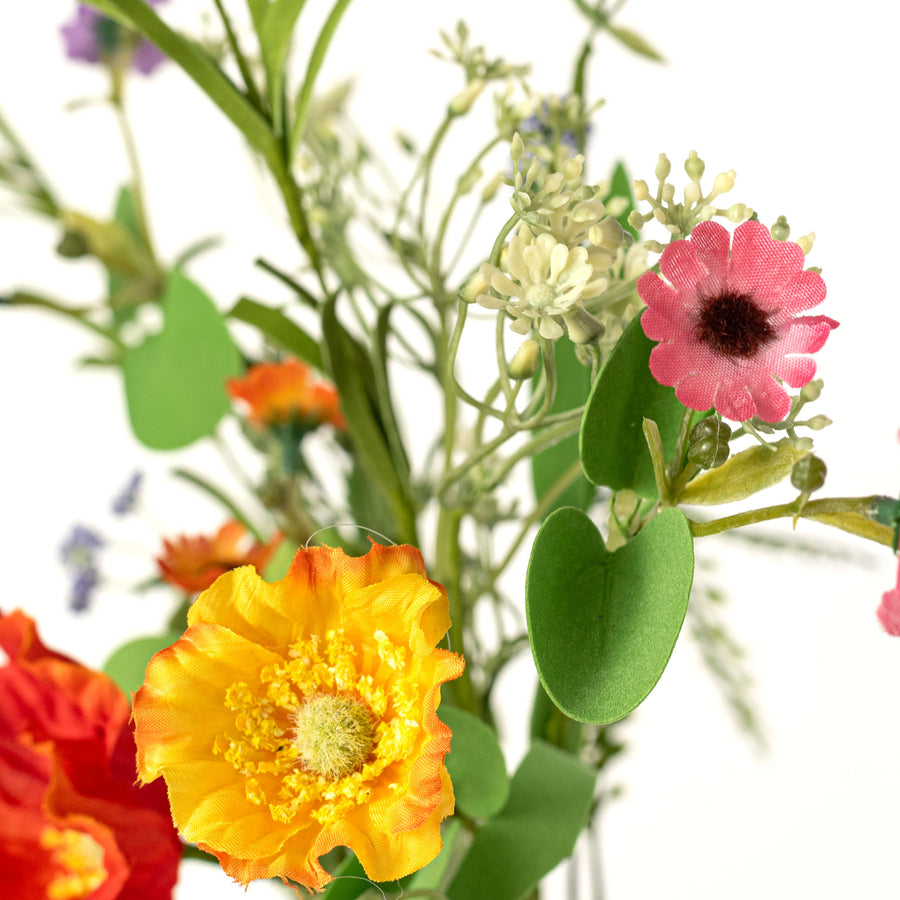 24" Mixed Fabric Poppy Spray: Multicolor