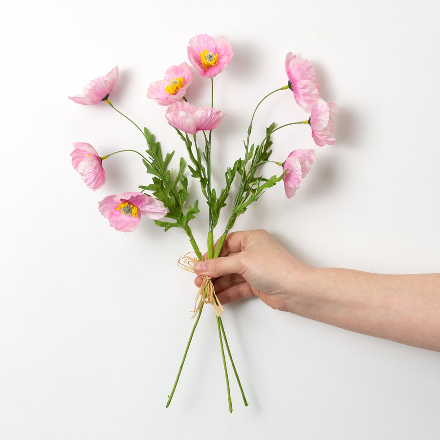 16" Wrinkle Poppy Stem Bundle: Pink