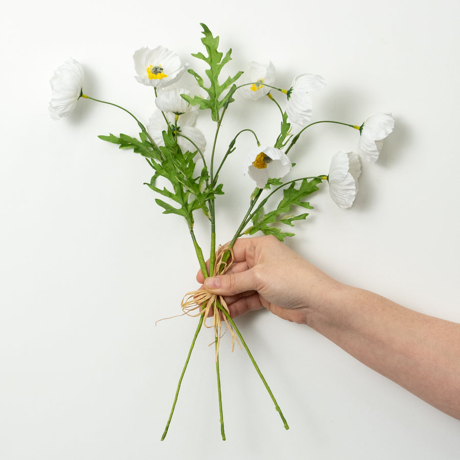 16" Wrinkle Poppy Stem Bundle: White
