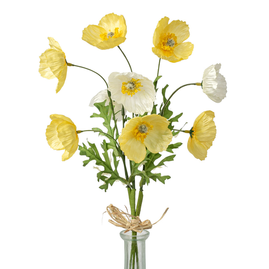 16" Wrinkle Poppy Stem Bundle: Yellow & Cream